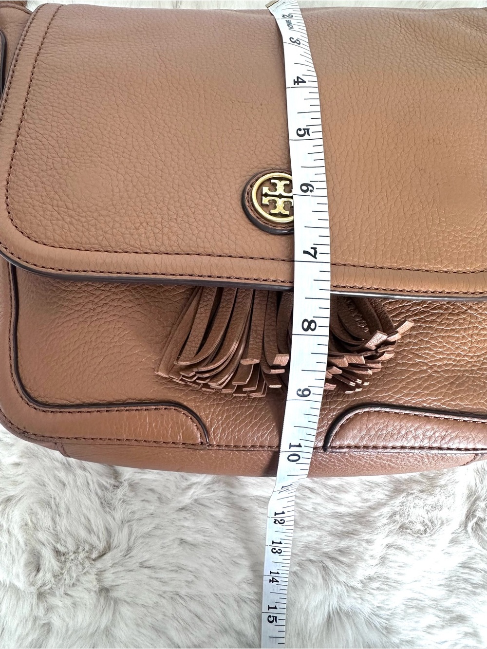 Tory Burch Frances Saddle Bag pebbled leather brown tassel - Picture 16 of 17